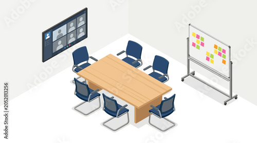 Schilderij op canvas Modern Isometric Conference Room for Hybrid Meetings and Collaboration