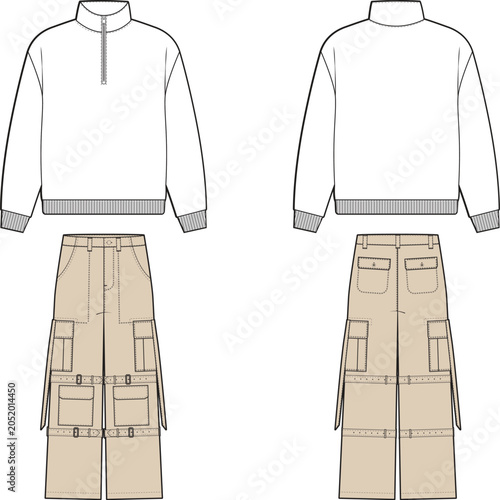 HIGH NECK HALF ZIP OVER AND CARGO PANT