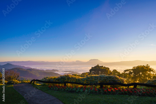 Majestic Doi Luang Chiang Dao Mountain with Sea of Mist. Huai Nam Dang National Park, Chiang Mai, Thailand.