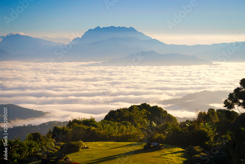 Majestic Doi Luang Chiang Dao Mountain with Sea of Mist. Huai Nam Dang National Park, Chiang Mai, Thailand.
