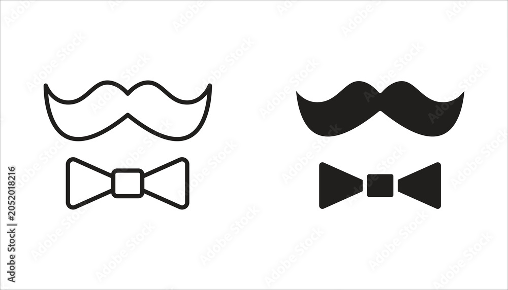 Naklejka premium Father's Day icon set. Mustache, hat, glasses. White background.