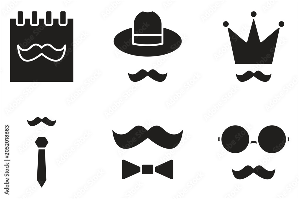Naklejka premium Father's Day icon set. Mustache, hat, glasses. White background.