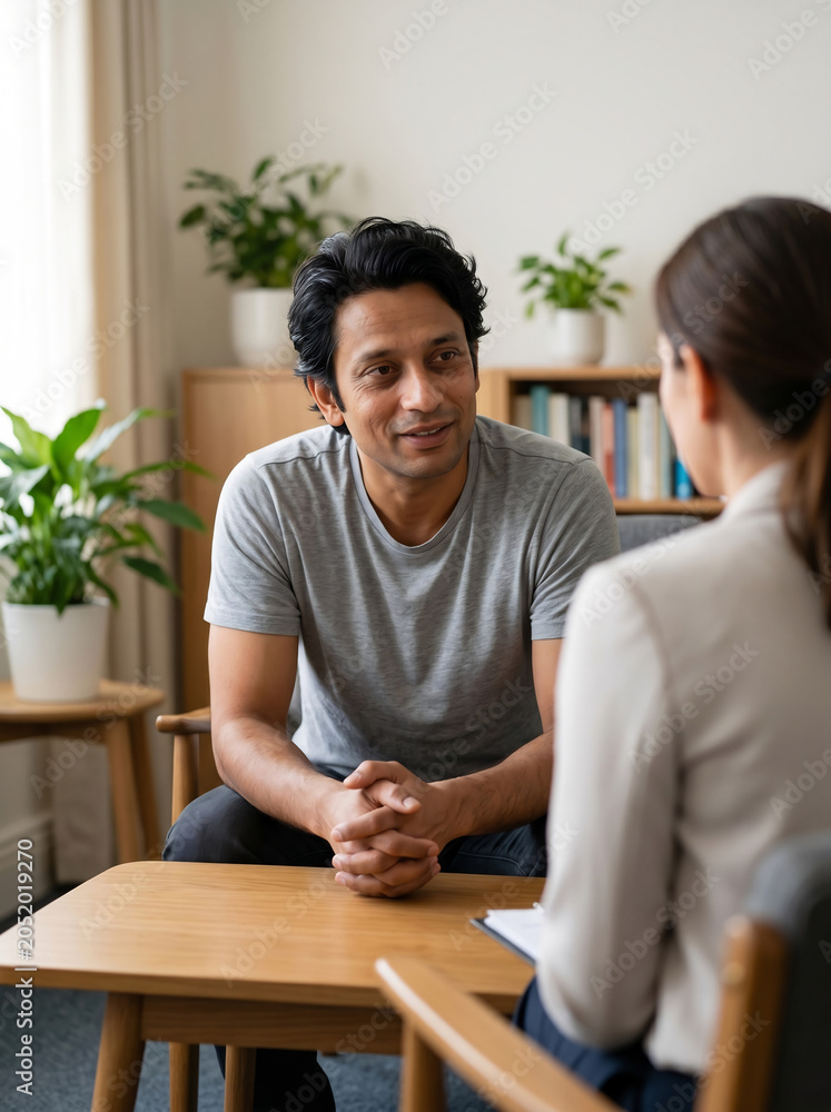 Obraz premium South Asian man in therapy session mental health counseling