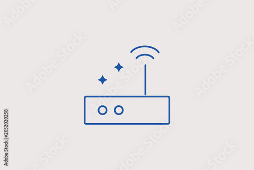 Obraz na płótnie Wireless internet router with antenna line icon for home network connection monitoring, tech provider data tracking