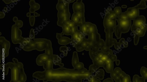 Eerie yellow blobs in darkness with cellular structures and liquid patterns, perfect for science fiction or medical concept designs.
