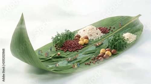 Vibrant Leaf with People and Objects