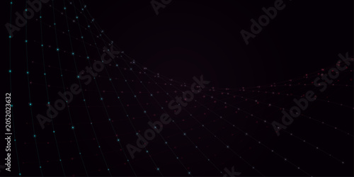 Abstract dark glowing cyan and pink digital particle wave background for futuristic technology presentation and sci-fi web banner