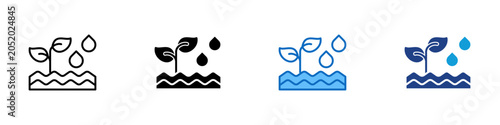 Bild auf Leinwand Soil Irrigation Multiple Style Icon Design Vector - Seedlings with water drops r