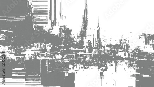 Canvas Print Glitchy distorted digital noise pattern with grey and white abstract shapes and