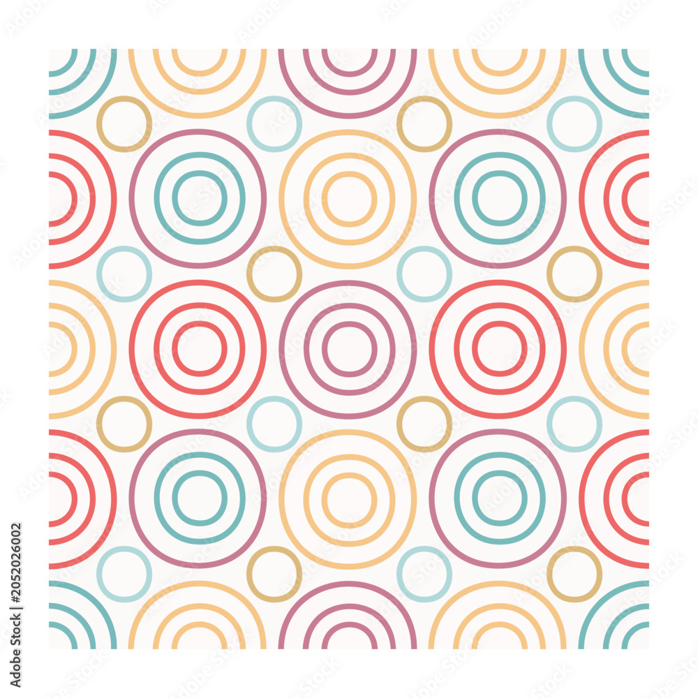 Fototapeta premium Colorful concentric circles geometric pattern on white background