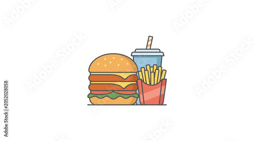 Obraz na plátně Delicious burger, fries, and drink on a table