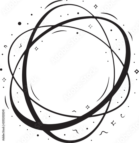 Hand Drawn Minimalist Celestial Ring Continuous Line Art Illustration