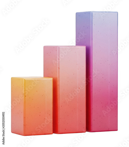 Textured 3D bar graph with vibrant orange pink and purple gradient blocks isolated transparent background image