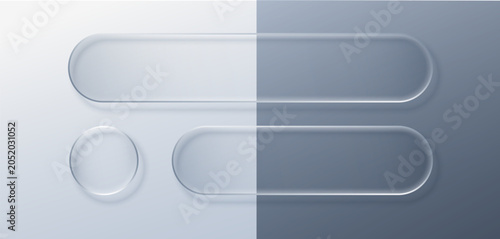 Glass ui buttons liquid effect and 3d transparent text. Element web frame with badge and texture rectangle white. Shape interface glass with background ux button and ui.