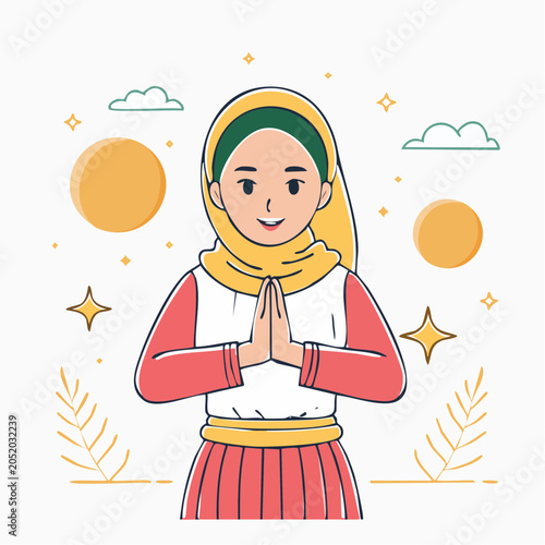 Woman in Hijab Greeting with Namaste Gesture