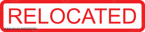 The word relocated in bold red capital letters inside a red rectangular border