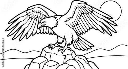 Bild auf Leinwand Eagle perched on a rocky outcrop under the sun