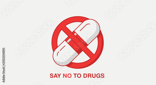 Canvas Print Say No To Drugs Symbol with Pill and Red Prohibition Sign
