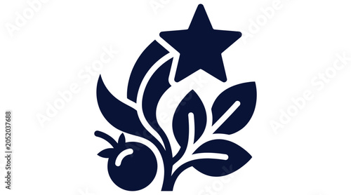 Organic superfood plant with star icon for food branding