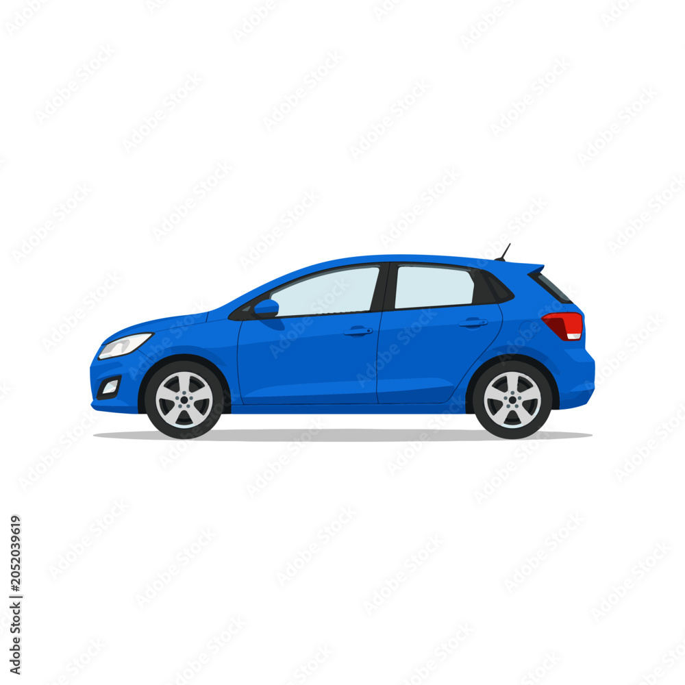 Naklejka premium Blue Compact Hatchback Side View