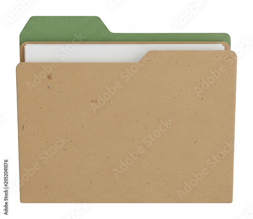 Foto Brown recycled folder with green tab and white papers for business storage isola