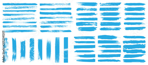 Cuadro en lienzo Set of Blue vector paint brush stroke, ink splatter and artistic design elements