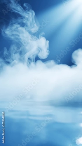 Minimalist white cold vapor mist drifting over ice blue fluid loop / 画面全体を包み込む冷気オーラとアイスブルーのミニマル抽象ループ2