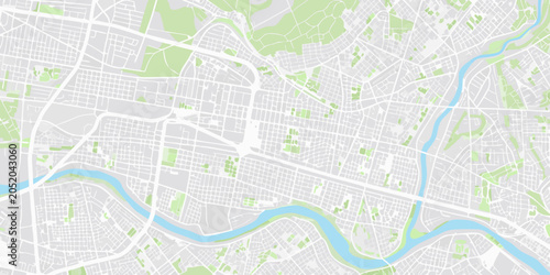 Фотография Detailed city map illustration with light blue waterways and pale green park are
