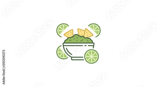 Bild auf Leinwand Fresh guacamole served with lime and tortilla chips