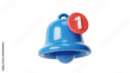 Принти на полотні Shiny blue notification bell with red circle and number 1, isolated on transpare