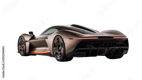 Fotografie Futuristic bronze sports car with orange accents, isolated on transparent backgr