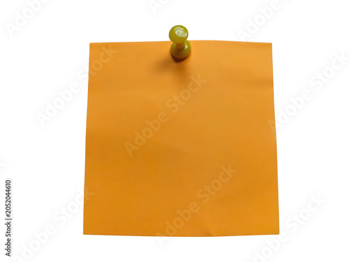 Valokuva Yellow sticky note attached with pushpin isolated on transparent background