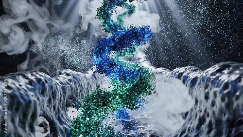 High density quantum cellular fluid cascade with orbital light loop / 細胞組織を高速で循環・充填するブルーと翡翠色粒子の流体抽象ループ2