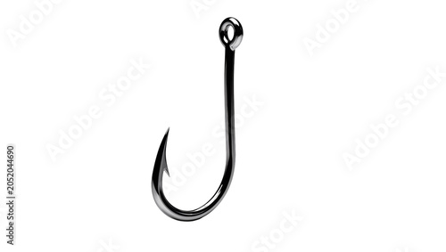 Canvas Print Shiny metallic fishing hook with sharp barb, isolated on transparent background