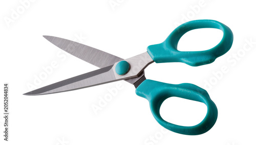 Obraz na plátne Teal handled scissors with silver blades, isolated on transparent background