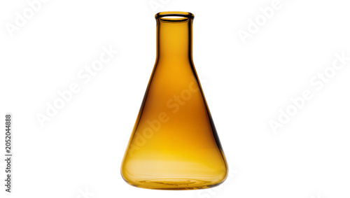 Photos Amber glass Erlenmeyer flask with narrow neck, isolated on transparent backgroun