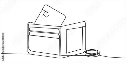 Wallet with credit card continuous line art vector illustration minimalist finance and savings concept