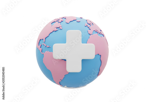 Medical cross symbol on a colorful globe with blue and pink tones