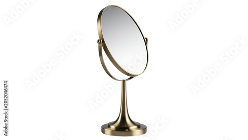 Fotografie Oval brass vanity mirror with adjustable stand, isolated on transparent backgrou