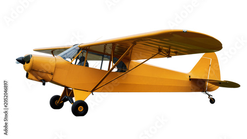 Εκτύπωση καμβά Yellow vintage biplane with open cockpit, isolated on transparent background