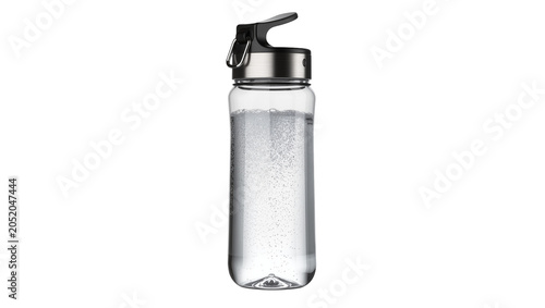Valokuva Clear glass water bottle with metal lid and flip top filled with sparkling water