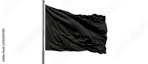 Foto Waving black fabric flag on metal pole, isolated on transparent background