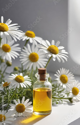 essential oil with camomile flowers