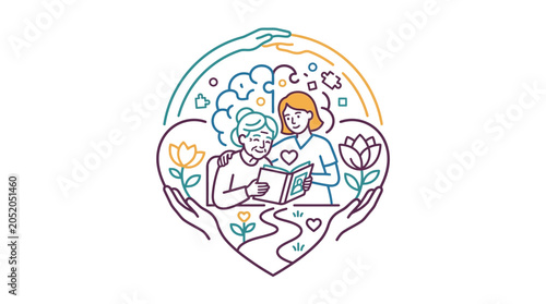 Fotografie Heartwarming illustration of caregivers reading with elderly