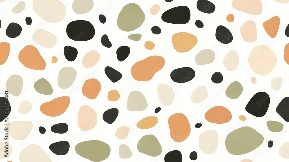 Fototapeta premium Abstract terrazzo pattern with earthy tones and organic shapes for modern interior design wallpapers and textiles backgrounds.