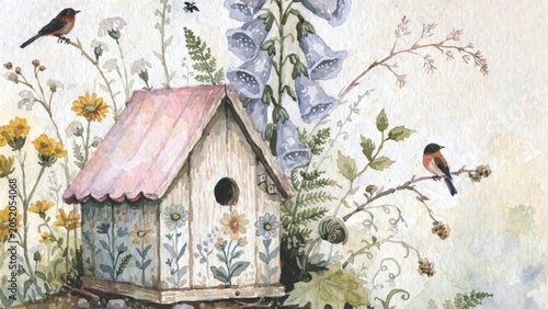 A whimsical hand-painted gouache illustration of two stacked floral vector background
