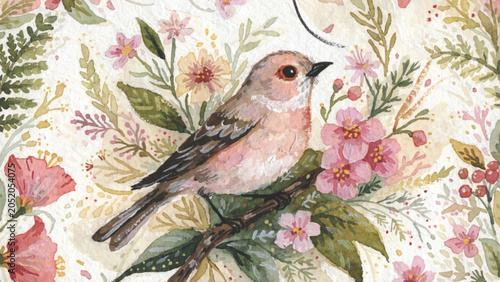 A whimsical hand-painted gouache illustration of two stacked floral vector background
