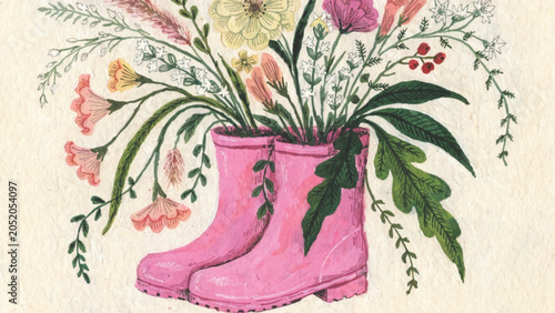 A whimsical hand-painted gouache illustration of two stacked floral vector background
