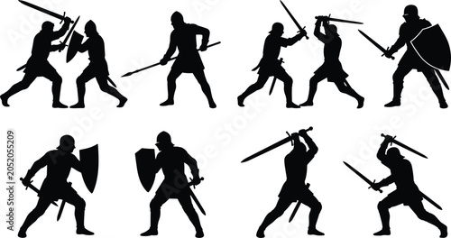 Photos Medieval Knight Warrior Silhouette Collection Featuring Sword Combat Shield Defe