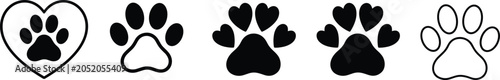 Fotografija Paw print icon set with heart shapes isolated on light background pet care and a